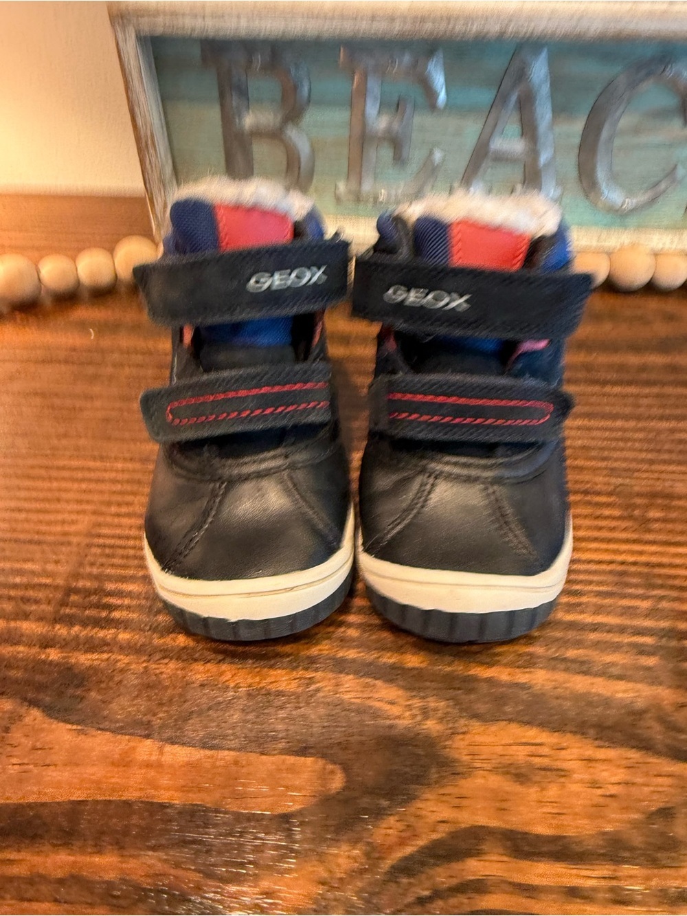 Geox Omar waterproof ankle boots navy red toddler 5 1/2 double strap wool lined - Picture 2 of 7